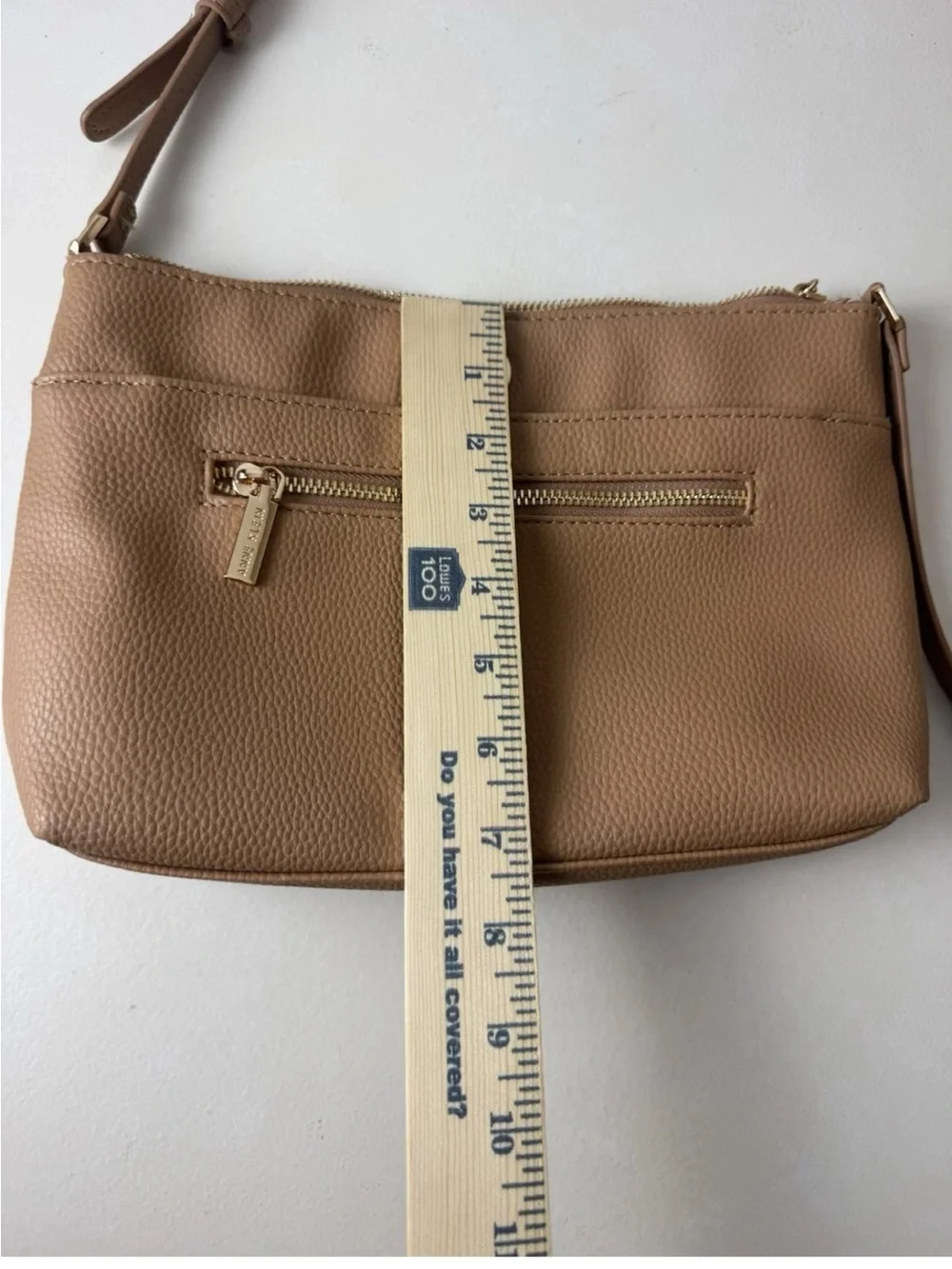 Anne‎ Klein Tan Pebble Crossbody Bag Gold Tone Hardware Adjustable Strap